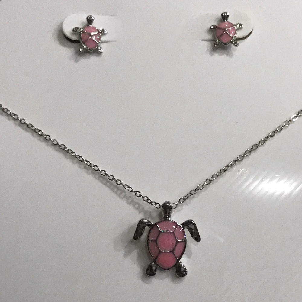 Opal Turtle Design Necklace and Earring Set - Picture 4 of 5